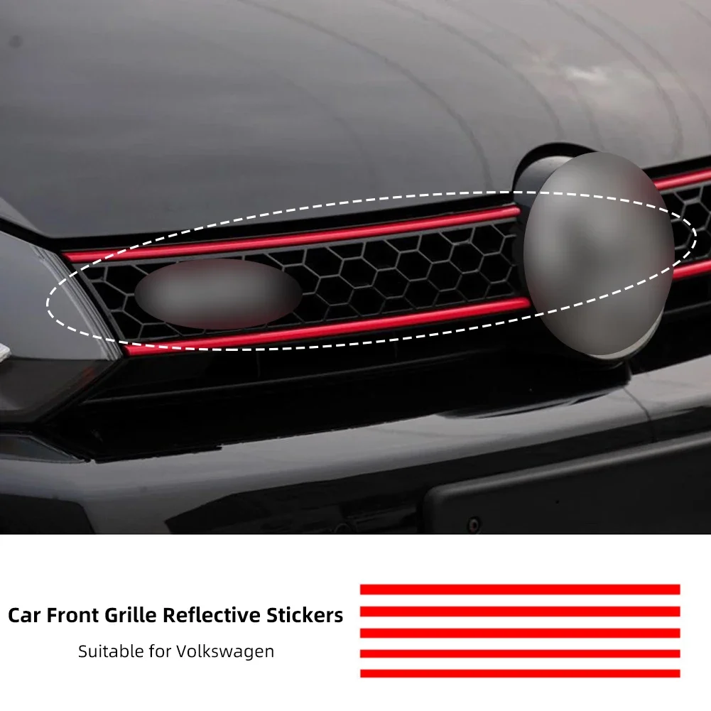 5Pcs Reflective Strips Car Sticker Auto Front Hood Grille Mouldings Red Waterproof Car Decor Accessories Exterior Parts For VW