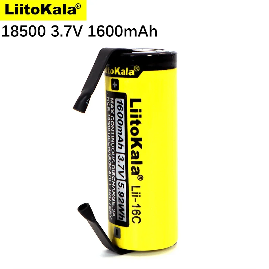 

8-40PCS LiitoKala 3.7 V rechargeable battery Lii-16C 18500 1600mAh Recarregavel lithium ion battery for flashlight+DIY Nickel