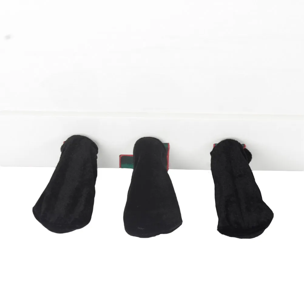 3Pcs Black Piano Foot Pad Covers Pleuche Fabric Soft Elastic Anti-Slip Durable Protectors for Musical Instruments
