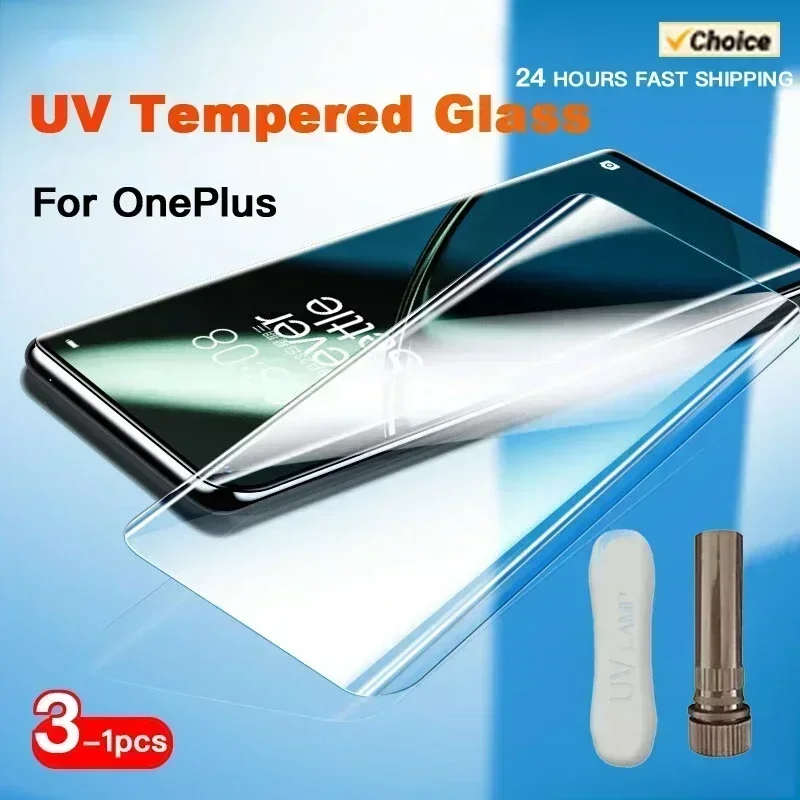 UV Tempered Glass For OnePlus 12 11 R 10 9 8 7 7T Ace2 Pro Full Cover Glue Curing For OnePlus12 Screen Protector