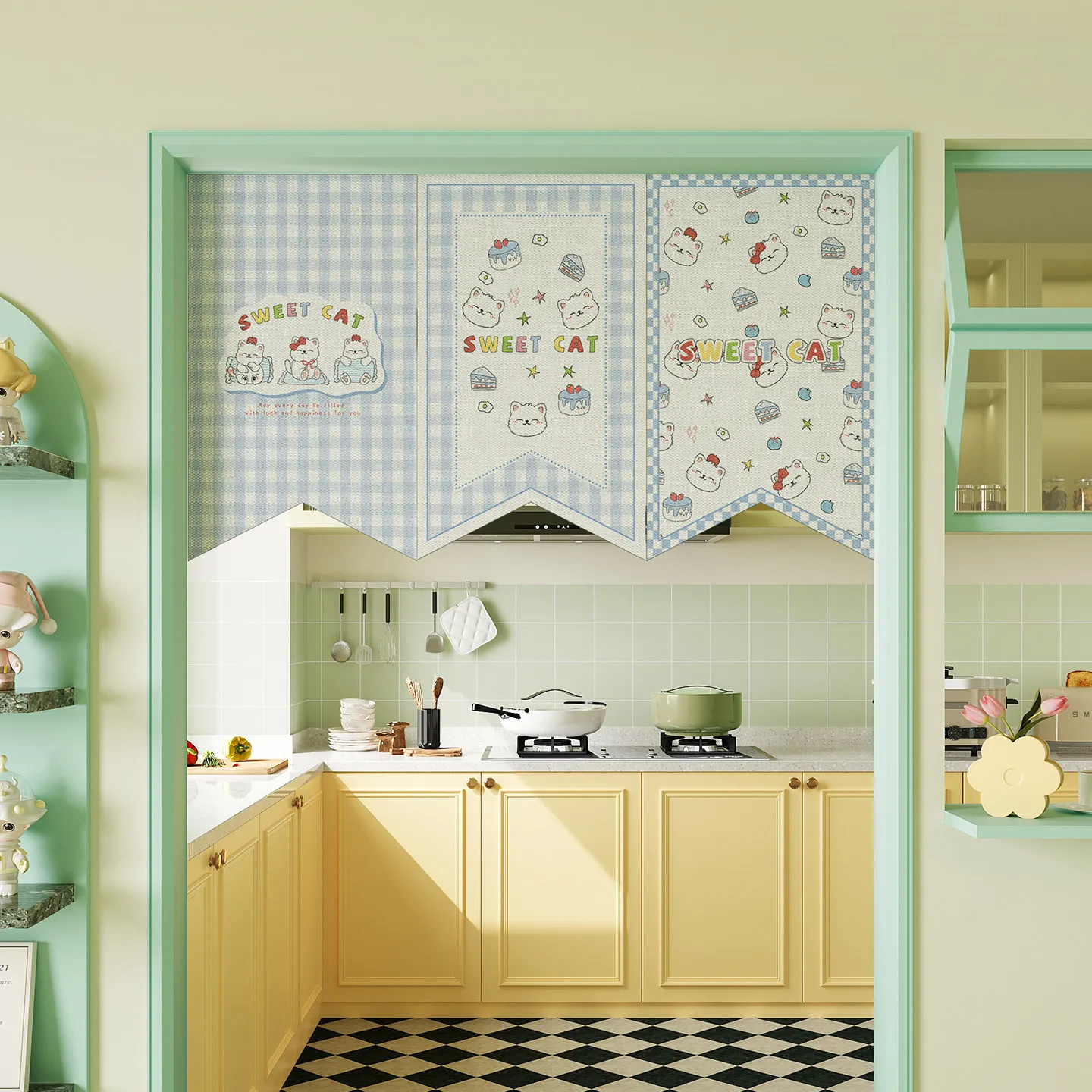 VIKAMA Hand Drawn Grape Guava Tomato Single Valance Curtain Velcro Punch Free Kitchen Window Fresh Fruit Fabric Curtain