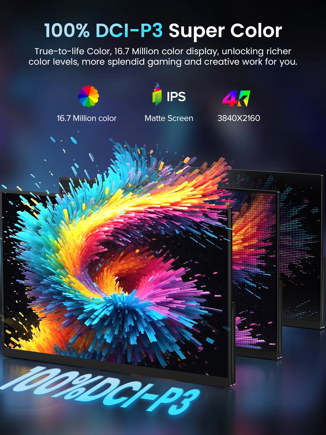 شاشة UPERFECT المحمولة بدقة 4K UHD مقاس 17.3 بوصة 100% DCI-P3 120 هرتز FreeSync للألعاب لأجهزة Switch وPS5 وXbox وPC والكمبيوتر المحمول وMac والهاتف مع حامل ومكبر صوت مدمجين