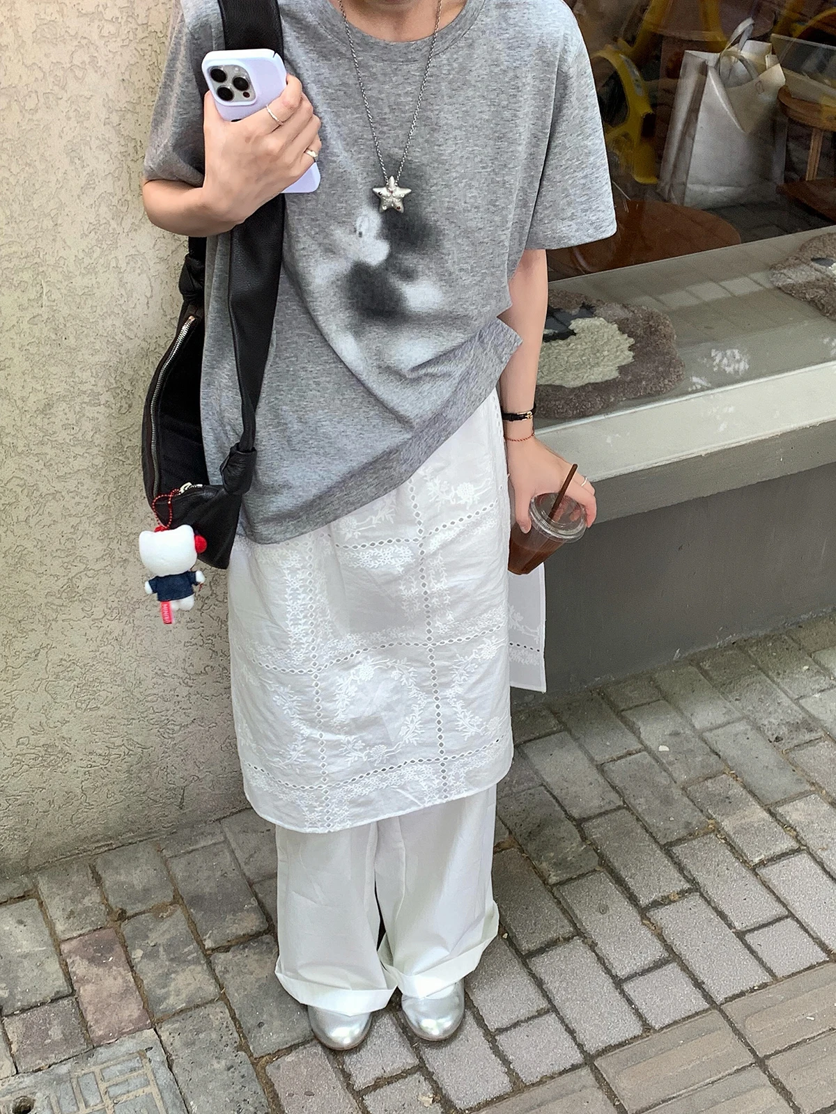 Sakura Grey Cartoon Mickey Print Short Sleeve Loose Cotton Casual Top Women's Summer Leisure Versatile Comfortable T-shirt
