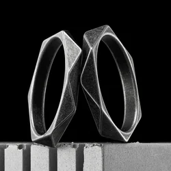 Rhombic Geometric Cut Men Rings Stainless Steel Retro Punk Rock Minimalism Women Jewelry Fashion Accessories Gift Wholesale