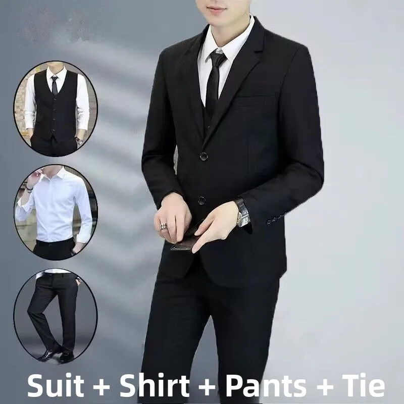 

Мужской костюм-тройка в корейском стиле для свадьбы, деловой, повседневный, профессиональный, с длинным рукавом, на семи пуговицах, однобортный