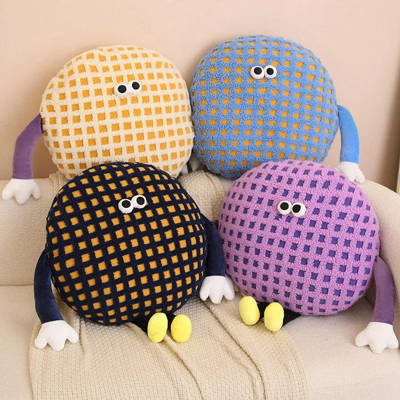 

Kawaii Round Colorful Biscuit Shape Monster Plush Toys Soft Stuffed Cartoon Sofa Chair Car Plushies Seat Cushion for Girls Gifts