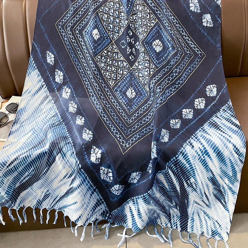 2023 Luxury Brand Cotton Viscose Scarf Aztec Geometric Floral Tassel Shawls and Wraps Echarpe Pashmina Bufandas Muslim Sjaal