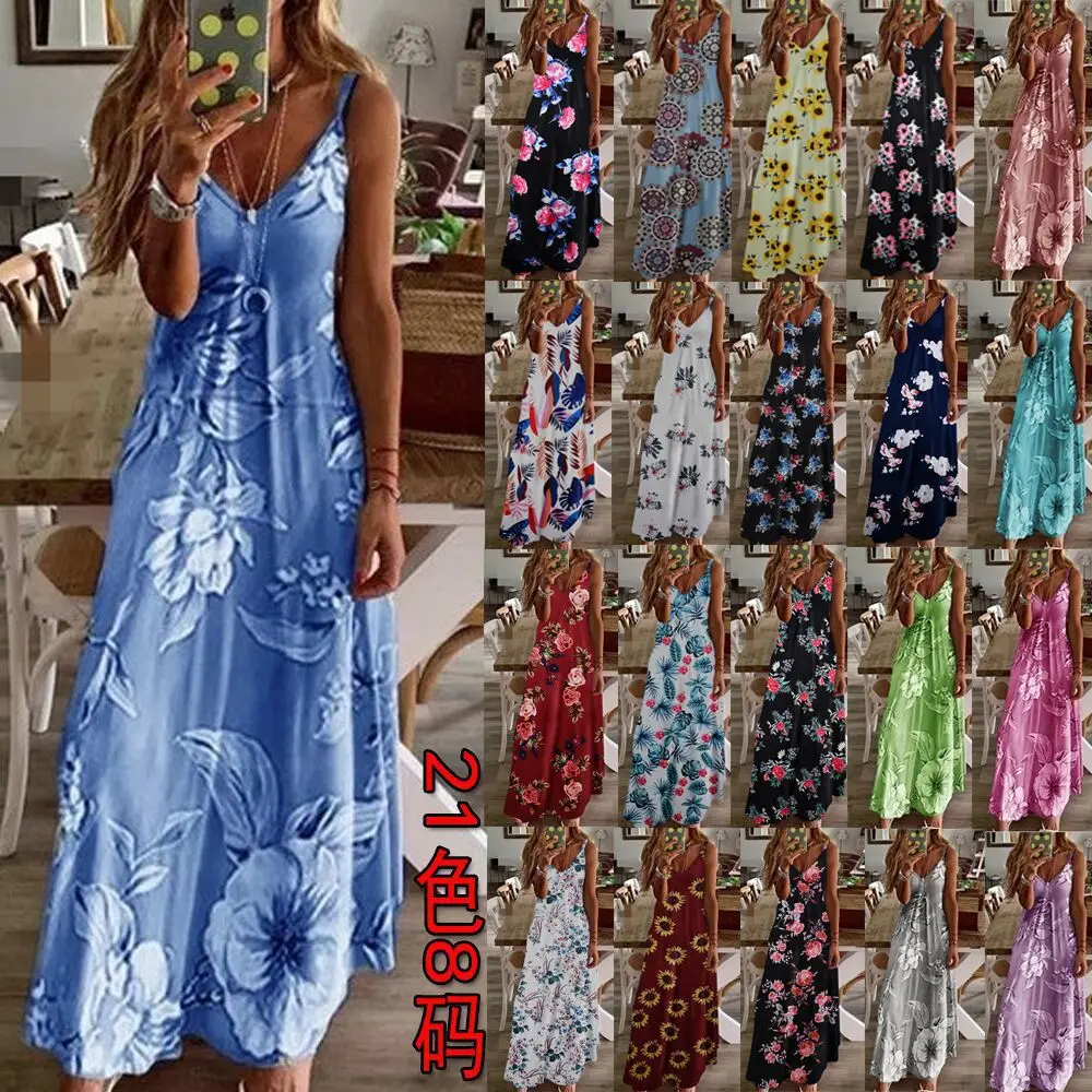 Vestido de verano 2026 para mujer, estampado floral digital, cuello en V, sin mangas, hombros descubiertos, tipo chaleco largo, ropa de mujer, vestidos