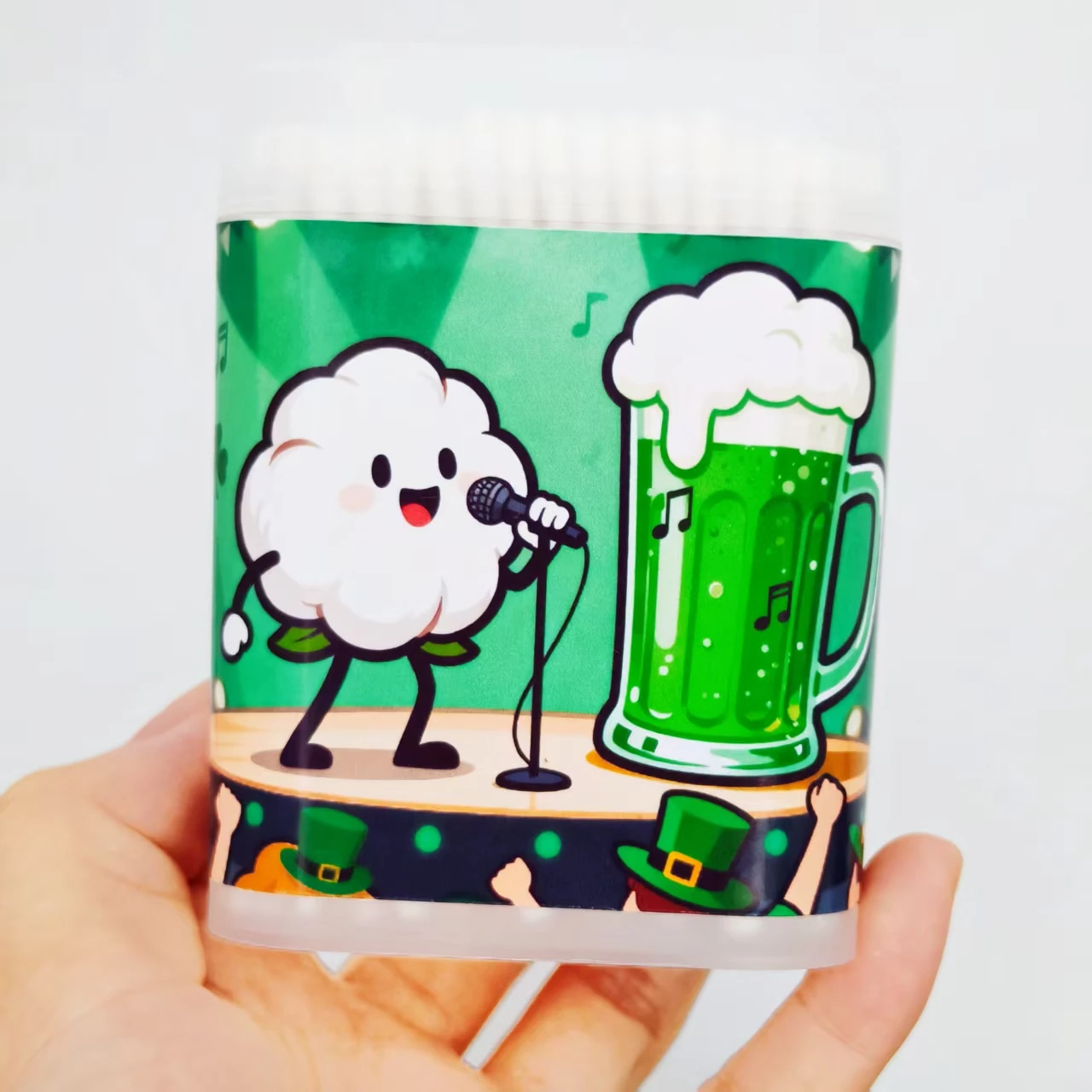 400 Stück/600 Stück Saint Patrick's Day Serie Muster Wattebausch feiner Schaft Peeling Box Urlaub Wattestäbchen