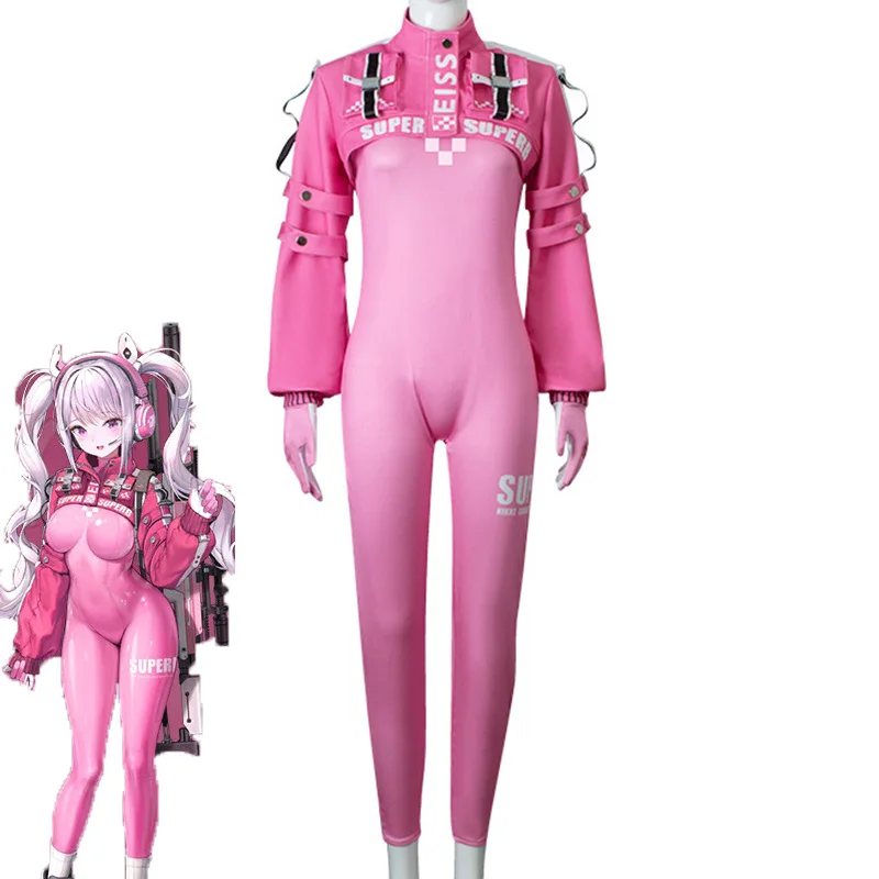 

Game Nikke Goodess Of Victory Alice Costume Cosplay Alice Pink Bodysuit Onesie Coat Outfit Cosutme