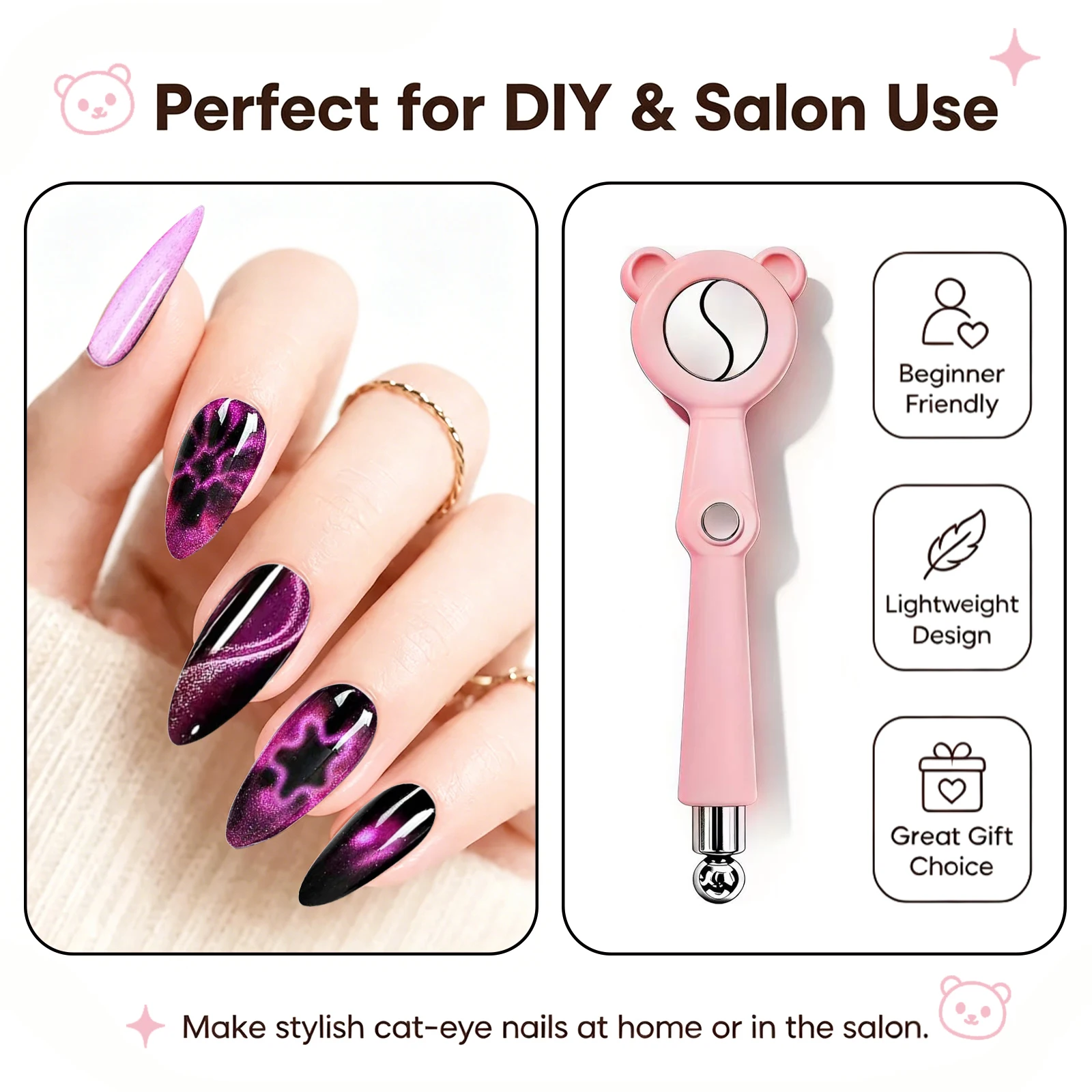 6-in-1 Katzenaugen-Magnetwerkzeug S-Band Stern Blume Seitenlicht Glasperlen Nagelkunst-Werkzeug für Katzenaugen-Gel-Nagellack Maniküre DIY Salon – Detail 3