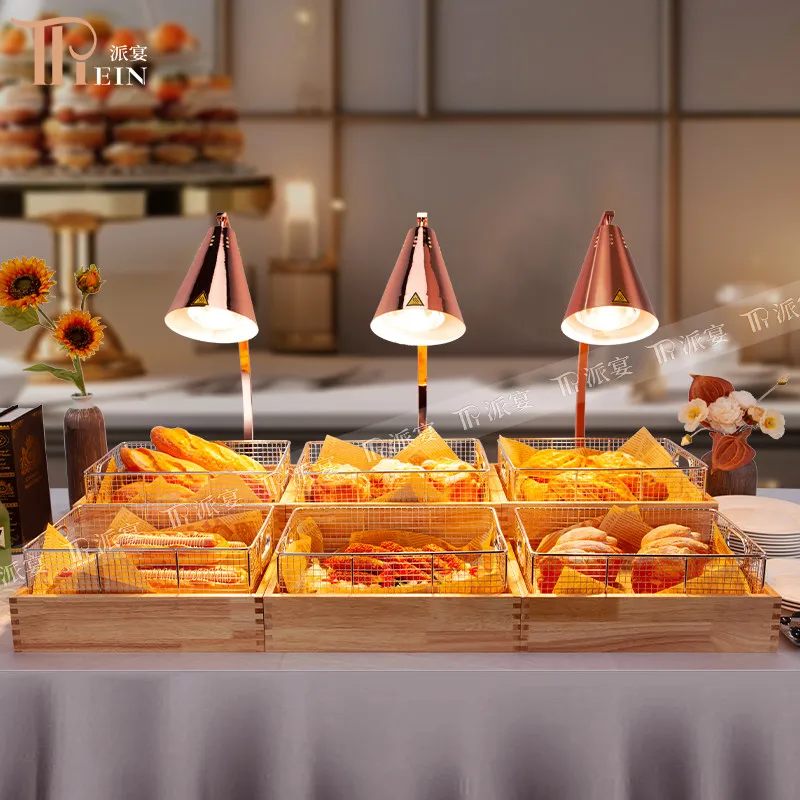 Buffet food insulation lamp double head marble insulation table warm vegetables barbecue heating lamp