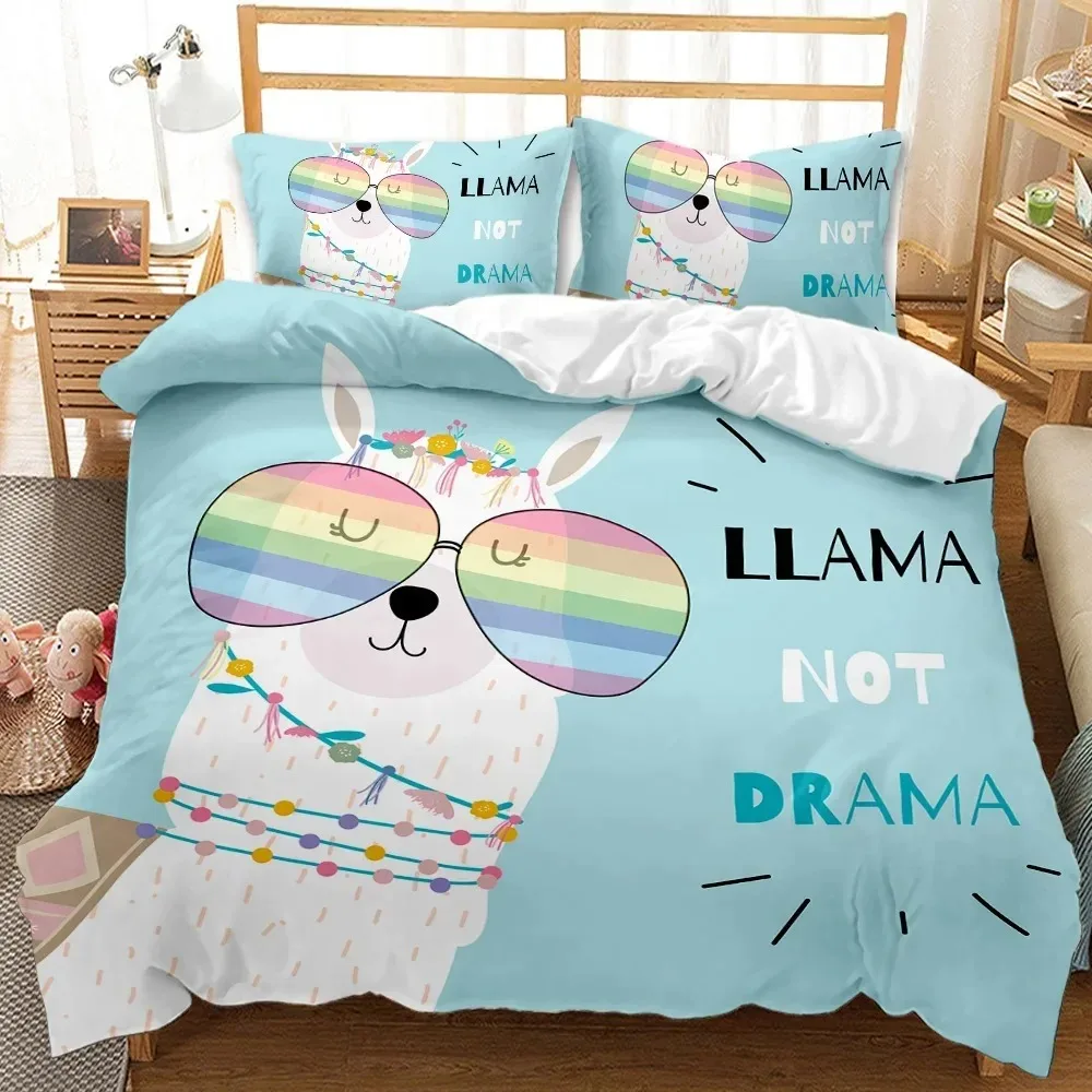 Llama Duvet Cover Set Queen King Full Twin Size Cute Alpacas Bedding Set Polyester Quilt Cover Animal Comforter Cover
