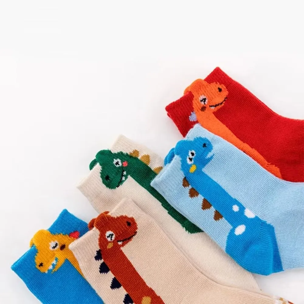 Comfortable 5 Pairs Pack Socks Soft Fabric Breathable Cartoon Pattern Socks Cotton Blend Dinosaur Socks Daily Wear