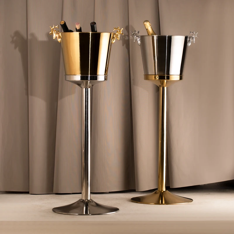 Stainless steel large antler champagne bucket high-end vertical ice bucket set outdoor bar ktv restaurant ice wine utensils