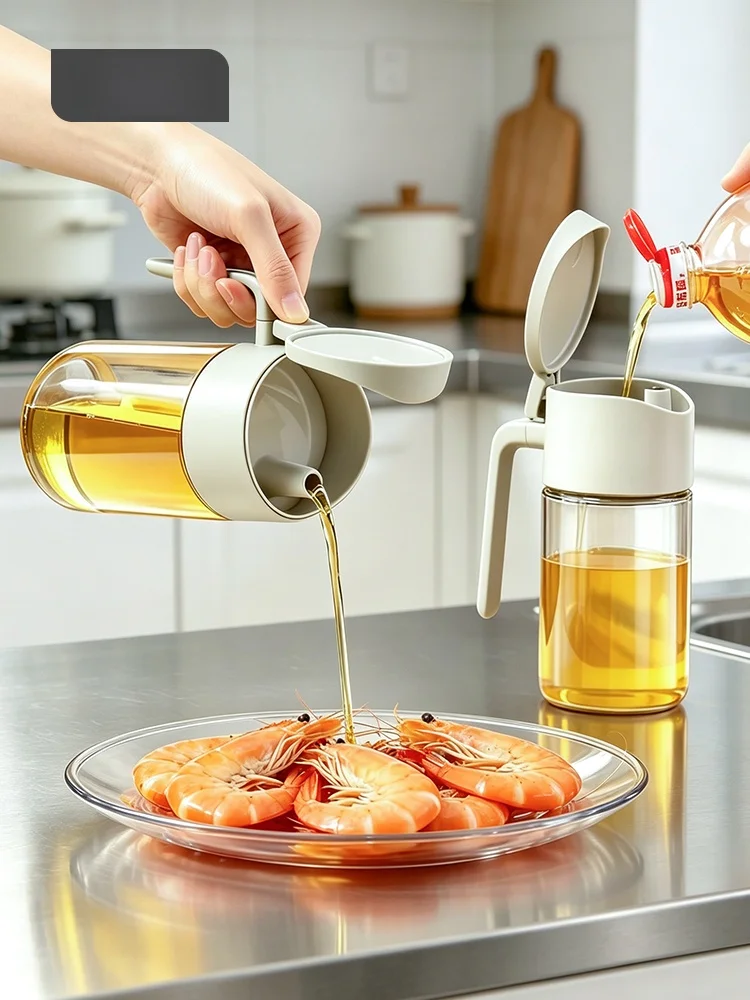 Lissa Glass Oil Bottle Gravity Pouring No Leak Cover Seasoning Vinegar Soy Sauce Bottle Kitchen Storage Container Modern Style