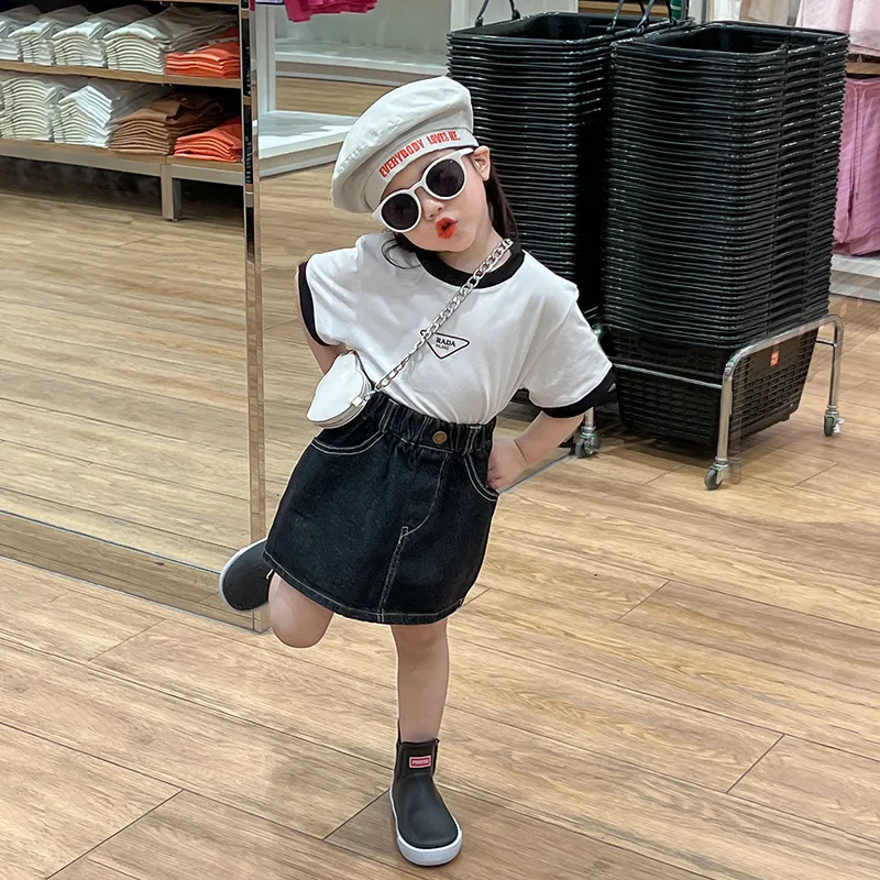 

Girls' Summer Sports Suit Children's Clothing Fashionable round Neck Short SleeveTT-shirt and Short Skirt Two-Piece Suit Fashion