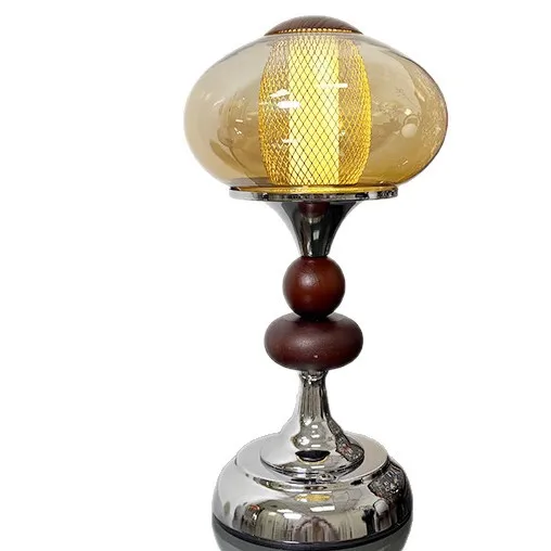 Medieval solid wood court desk lamp rechargeable touch switch study bedroom bedside lamp decorative atmosphere night light