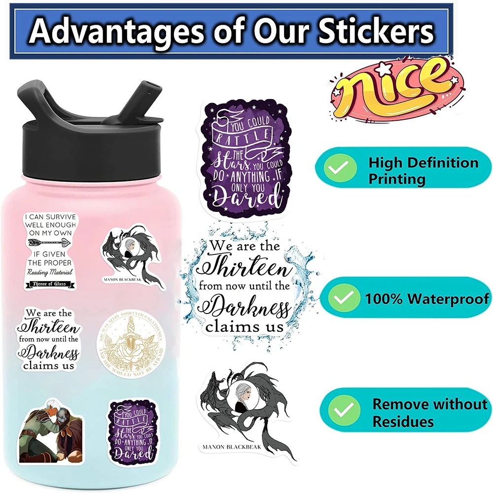 10/30/50PCS Cool Novel Throne of Glass Cartoon Stickers Bike Luggage Skateboard Waterproof Graffiti Cartoon Sticker Fun for Kid