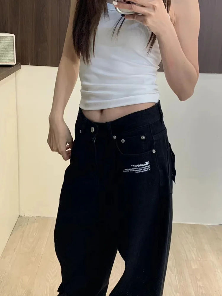 Jean taille haute décontracté à jambes larges pour femme, coupe ample, pantalon Long et droit, en Denim, saison de printemps