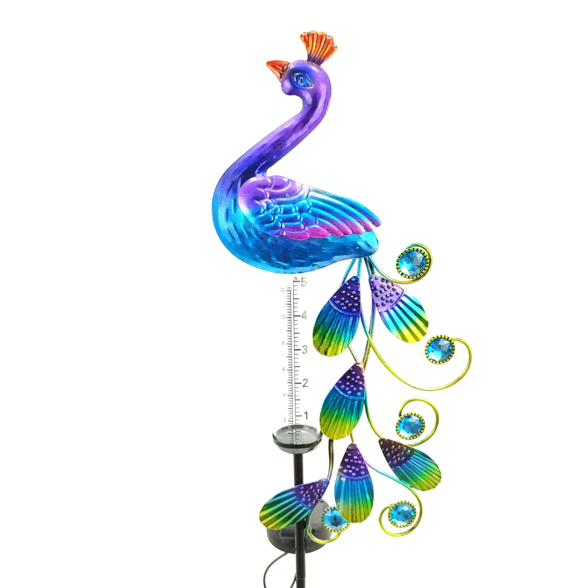 Wrought Iron Peacock Solar Rain Gauge Stake Light Waterproof Outdoor Garden Lawn Decor Lamp