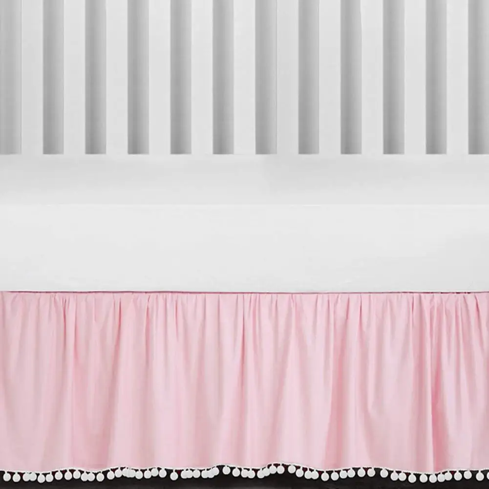 Soft Microfiber Crib Skirt Plush Ball Crib Skirt with Ruffles Pompoms Adjustable Toddler Bed Skirt Soft Baby Bedding for Boys