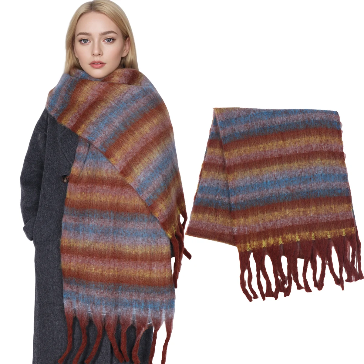 Lenço de inverno para mulheres caxemira tira quente pashmina cobertor envolve grosso macio casal bufanda borla xale longo poncho echarpe