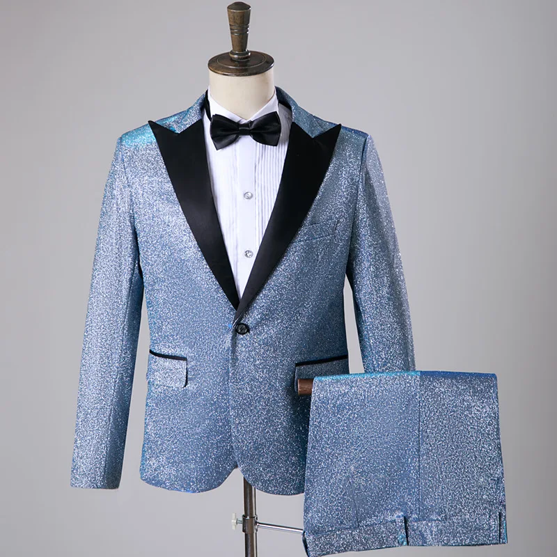 

Мужской золотистый шелковый костюм-смокинг: пиджак и брюки, синий, приталенный, для торжественных мероприятий, вечеринок, выступлений, банкетов, сценических выступлений, комплект из двух предметов