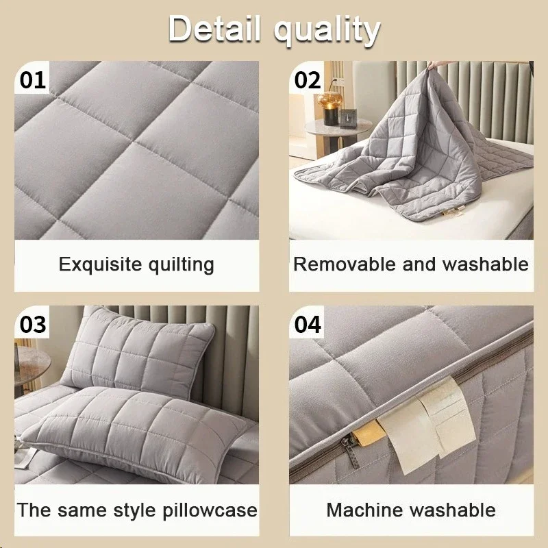 Breathable Quilted Mattress Protector with Soybean Fiber Padding Hypoallergenic Skin-Friendly Cover Machine Washable 720° Cover
