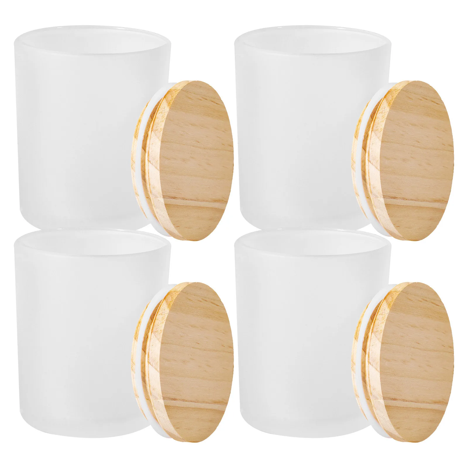 

4Pcs Frosted Glass Jars Cylindrical Shape Natural Wood Lid Empty Holders Scented Jar Aromatherapy Decoration