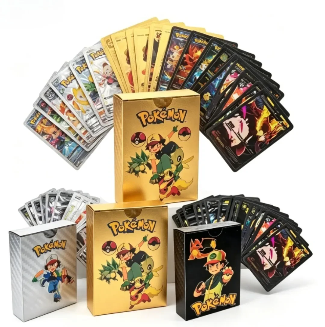 55Pcs Gold Foil Collection Cards, Vmax GX Style Anime Cards, Multi Language Tabletop Game