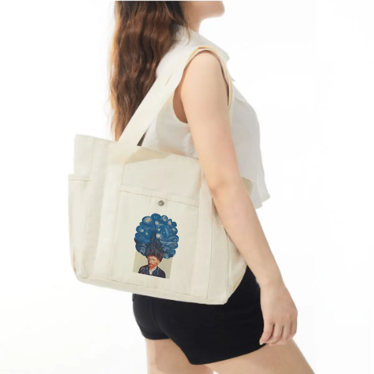 حقيبة يد بتصميم فني مرصعة بالنجوم من فان جوخ، حقيبة يد بسيطة من القماش للتنقل اليومي