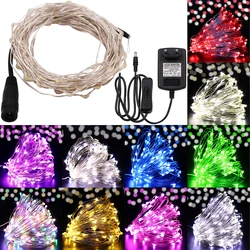 Led Fairy Lights Copper Wire String with EU Plug and Switch 10/20/30/50M 12V Lamp For Christmas Tree Wedding Party Decoration