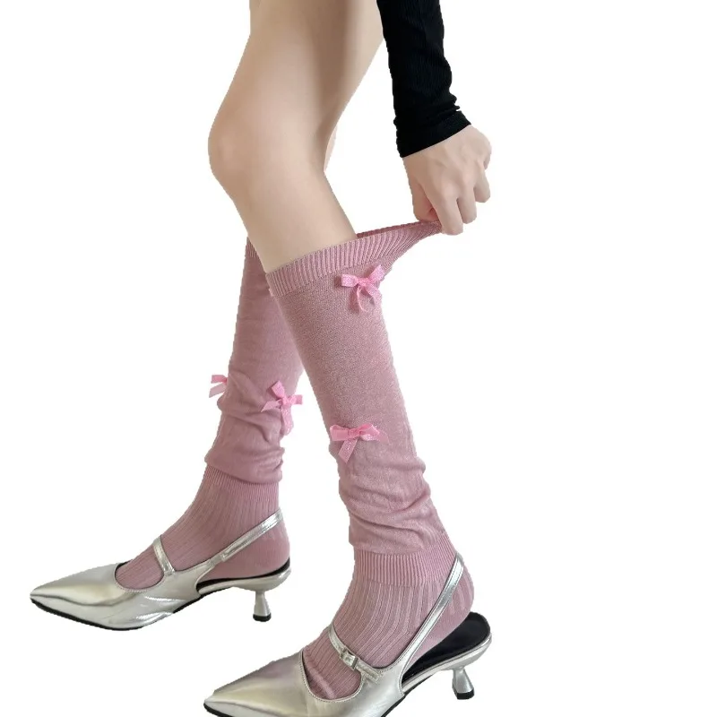 

Японские штабелируемые носки с милым бантом для девочек, утягивающие носки до середины икры в корейском стиле с разноцветными бантами, милые школьные носки Kawaii JK