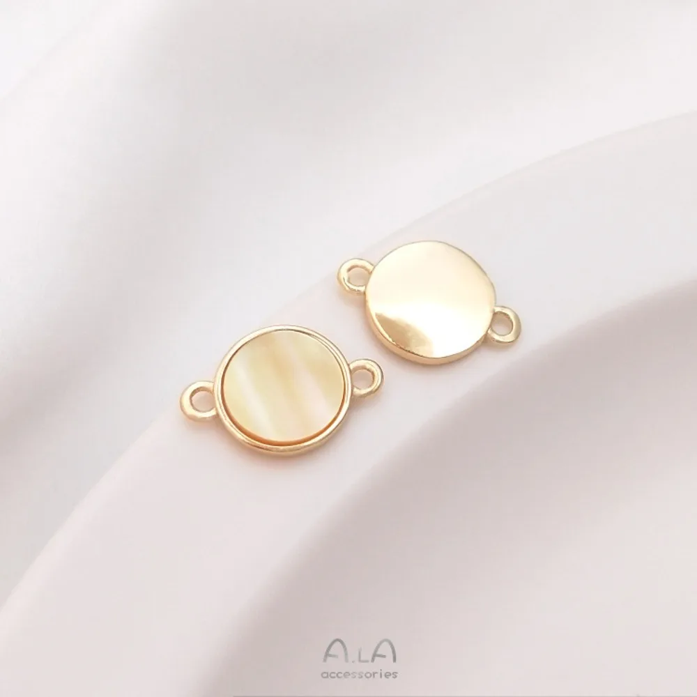 

1Pcs Copper Charms 14K Gold Color Seawater Yellow Shellfish Round Oval Star Moon Double Hole Pendant DIY Jewelry Accessories