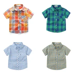 Hot Sale Boy's Shirts Girl's Blouse For Summer Classic Plaid Children Tops Cotton Short Sleeve Shirt 1-14Years Clothes For Kids