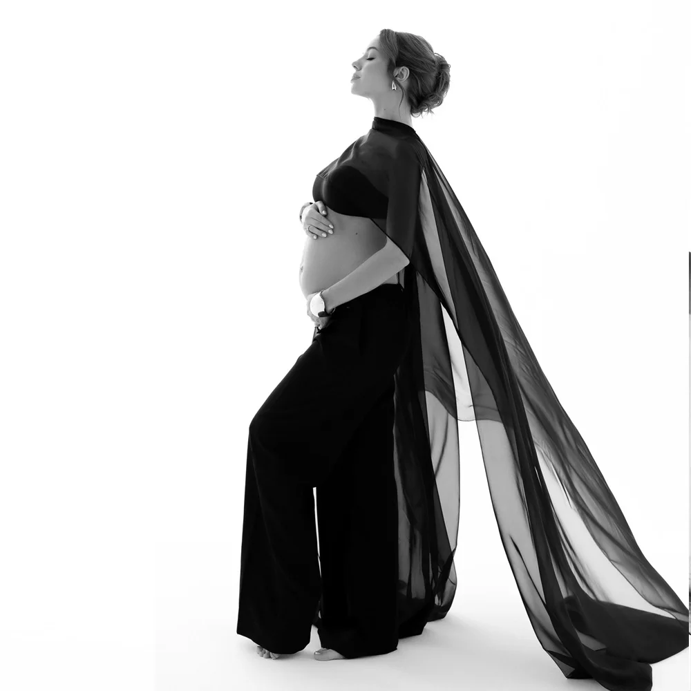 Maternity Photography Props Accessories Long Scarf Soft Chiffon Cape Pair With Wide Leg Pants Simple Styling Package