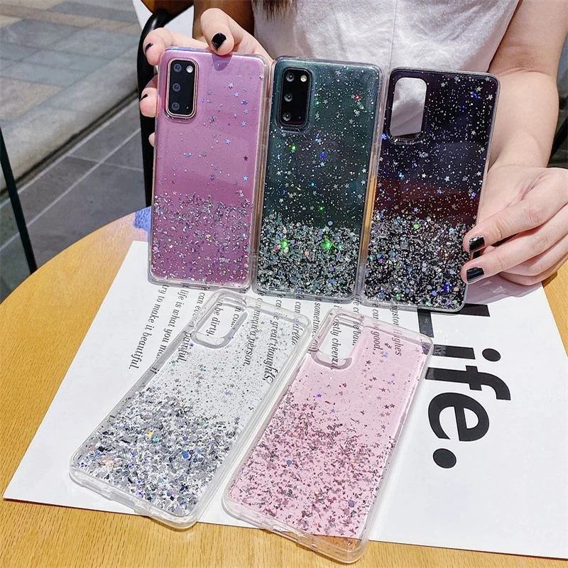 Shiny Glitter Silicone Case For OPPO Realme 3 5 6 7 Pro For Realme 8  8i 9 Pro Plus 9i 10 11 Gold Silver Foil Soft Back Cover