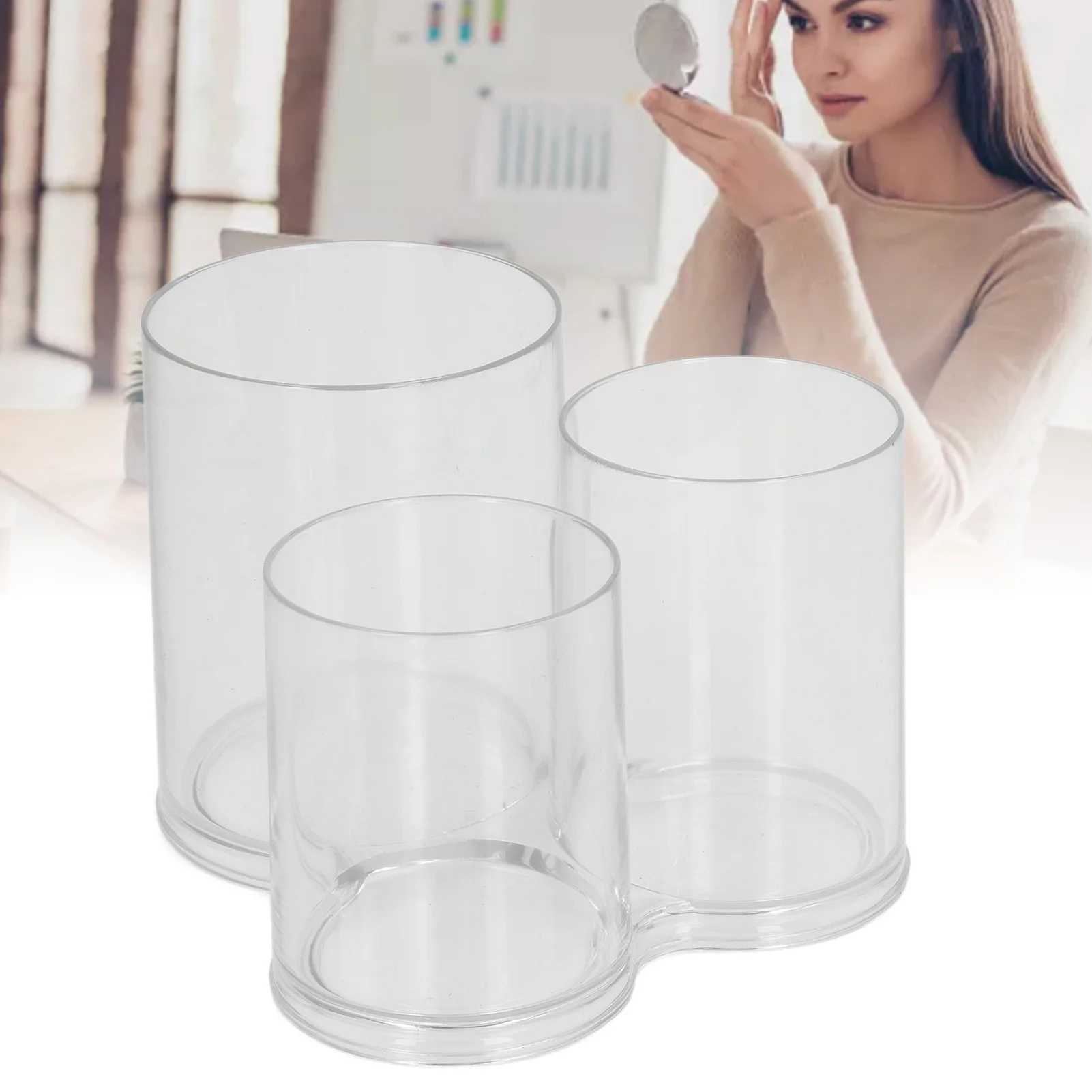 Clear Round Plastic Makeup Container Transparent Cylinder Makeup Brush Holder Organizer Clear Round Plastic Makeup Container