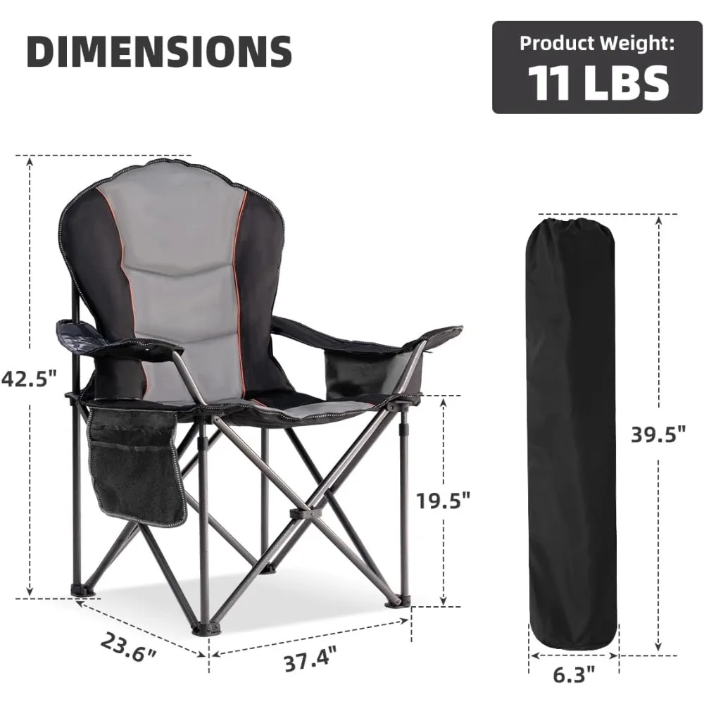 Sturdy Folding Outdoor Chair with Side Table and Cooler Bag, Supports 500lbs