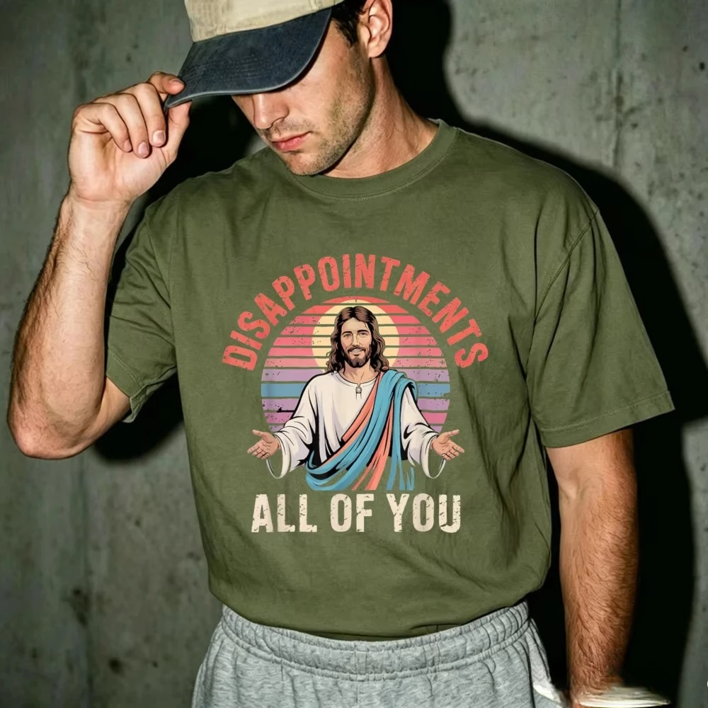 Vintage Distressed Disappointments All Of You Jesus Sunset Print T-Shirt Christian Religious Faith Casual Top For Believers Gift