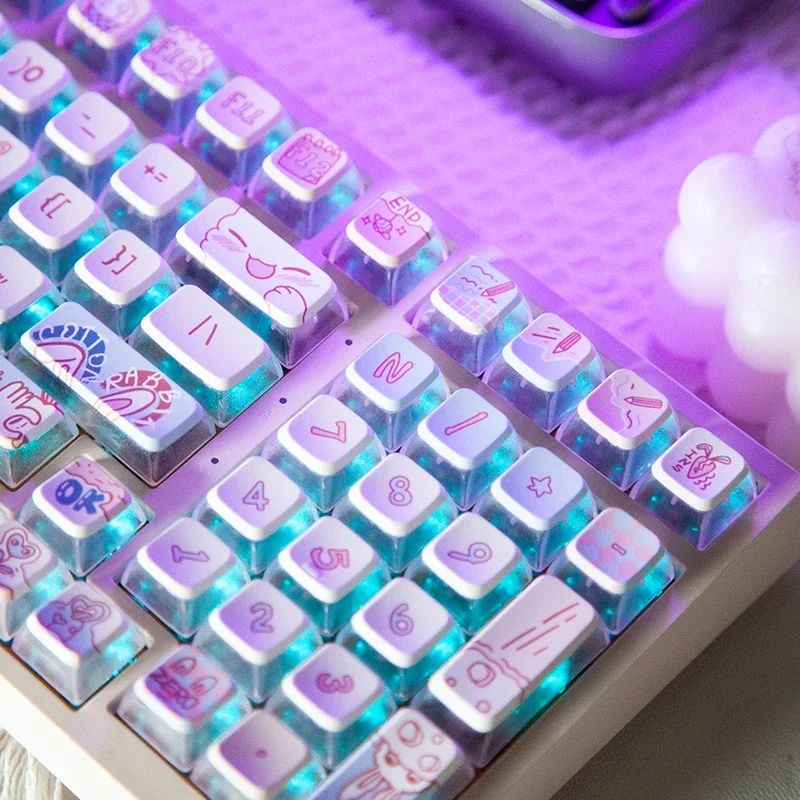

Cotton rabbit small full set of keycaps ASA height 120 keys original design pink mint green translucent five-sided heat