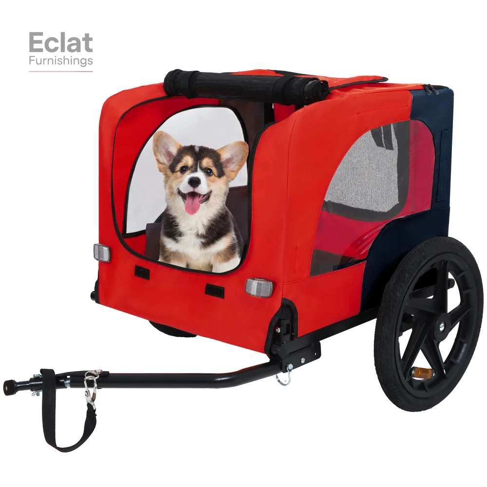 

Dog Bike Trailer, Breathable Mesh Dog Cart with 3 Entrances, Safety Flag, 8 Reflectors, Folding Wagon with 20 Inch Wheels, Bicy,