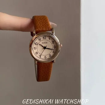 여성용 심플한 빈티지 시계, 다이얼 손목 시계, 가죽 스트랩 손목 시계, 하이 퀄리티 여성용 캐주얼 팔찌 시계