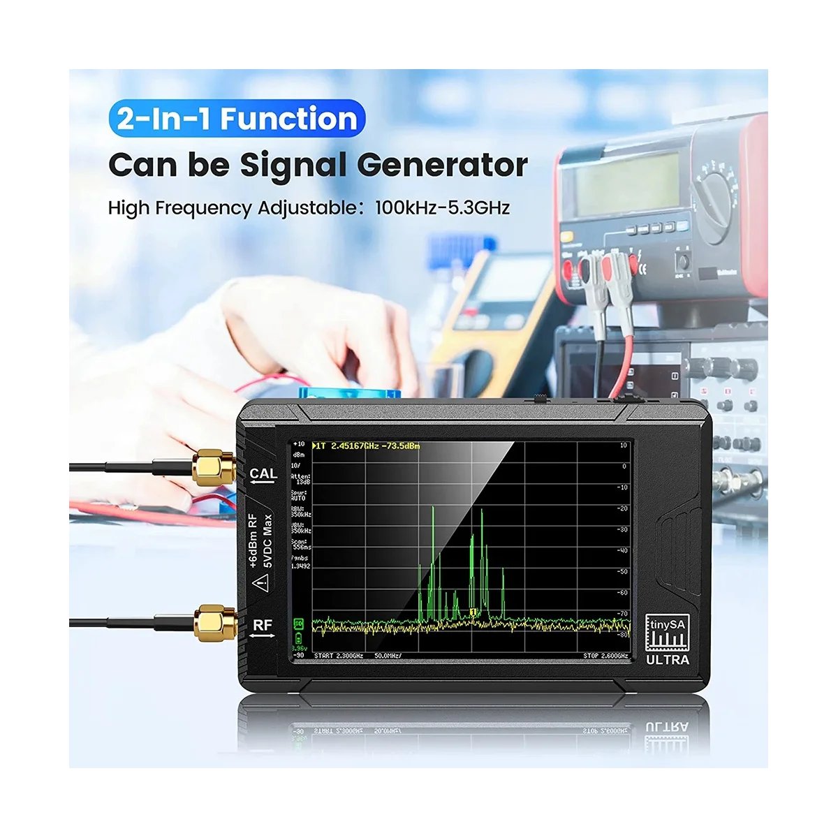 Ultra Spectrum Analyzer, SeeSii 4.0 Inch 100KHz To 5.3GHz Tiny Frequency 2-In-1 Signal Generator 100KHz To 800MHz