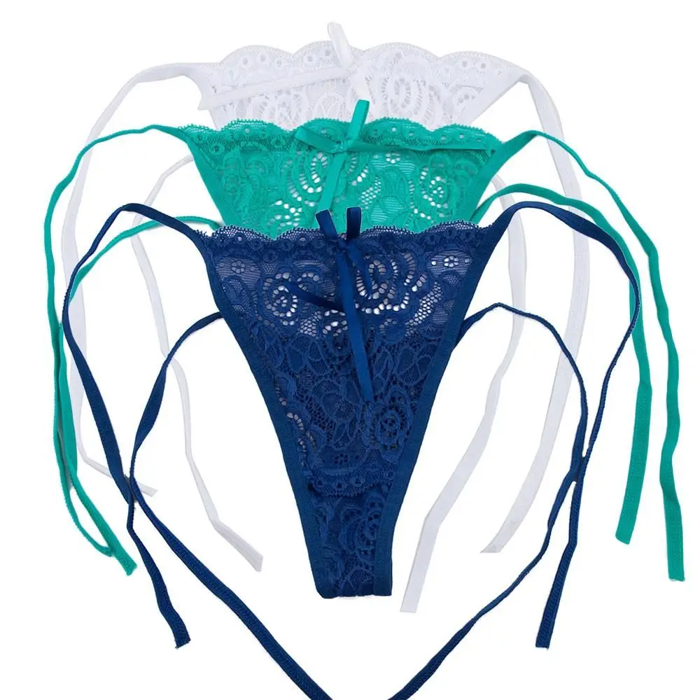 Damen G-String Unterwäsche mit niedriger Taille intim iert Schlüpfer Dessous Spitze Blumen transparent