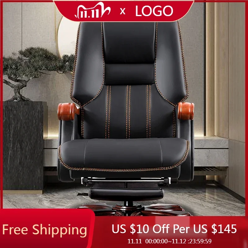 Business Leather Office Chair Ergonomic Wood Design Footrest Office Chair Massage Computer Cadeira De Escritorios Furniture