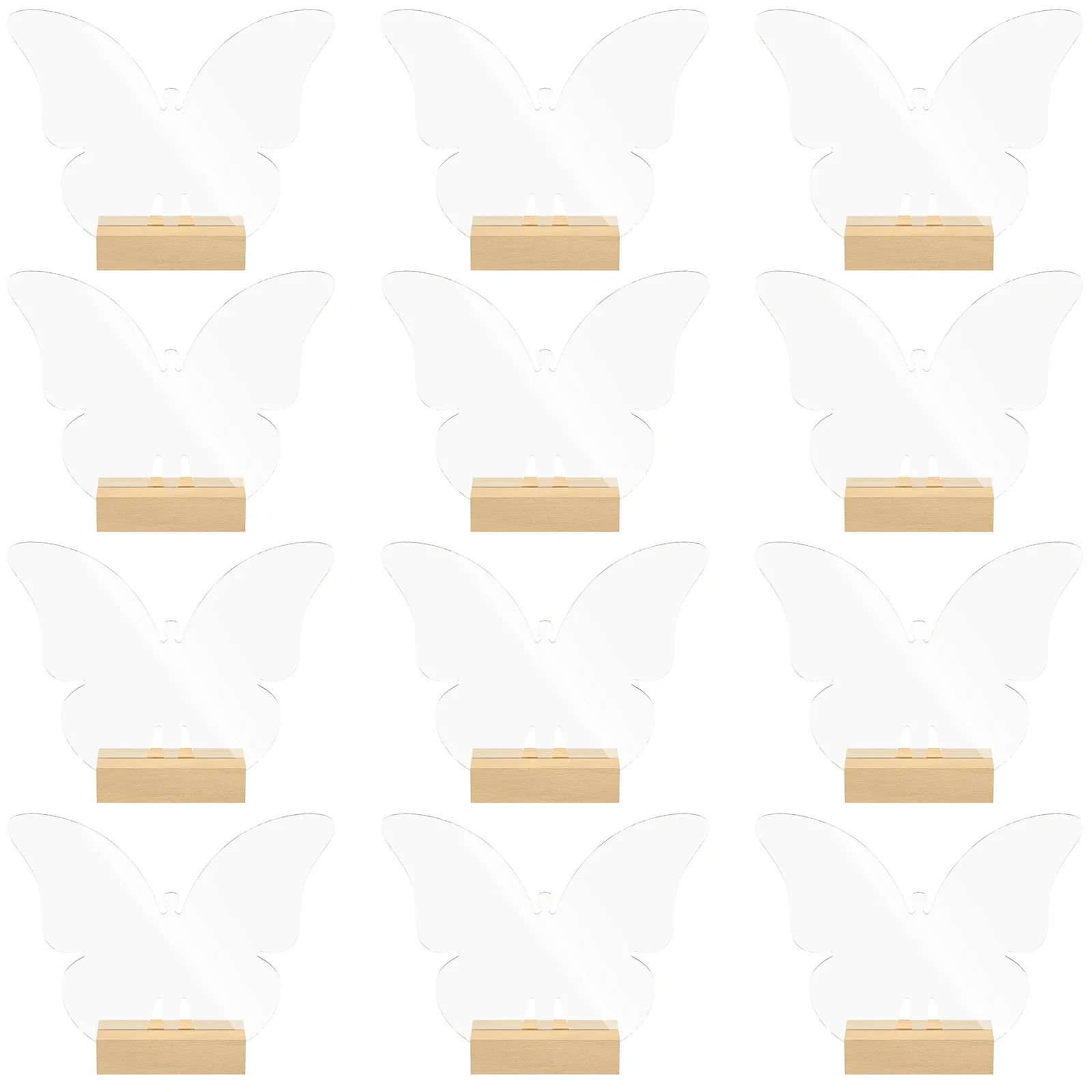 

12Pcs Butterfly Acrylic Sign with Wood Stand DIY Butterfly Place Cards Holder Reusable Butterfly Sign Blank Clear Butterfly
