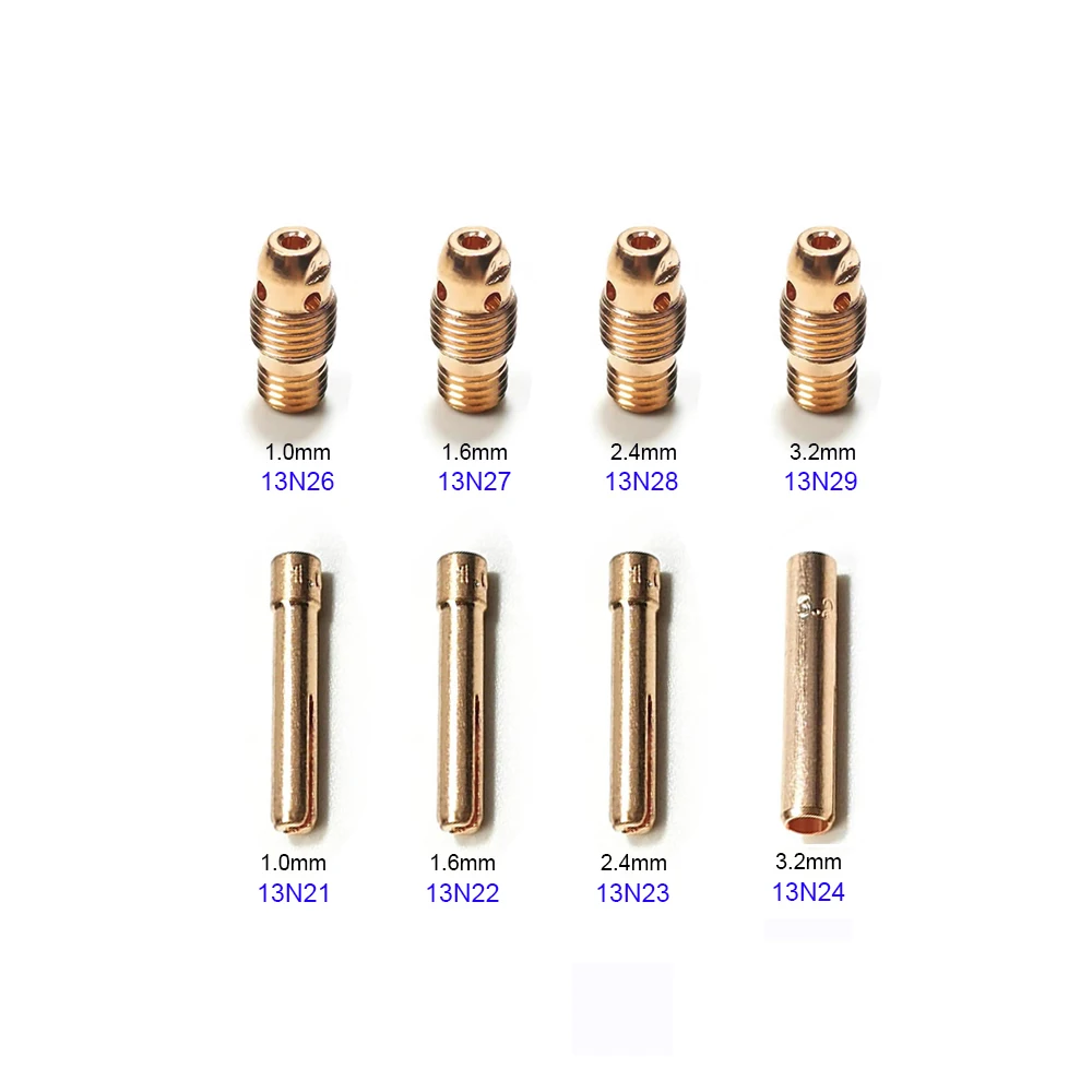 

8PCS TIG WP9 WP20 WP25 Torch 1.0/1.6/2.4/3.2mm Collet And Collet Body 13N21 13N22 13N23 13N24 13N26 13N27 13N28 13N29