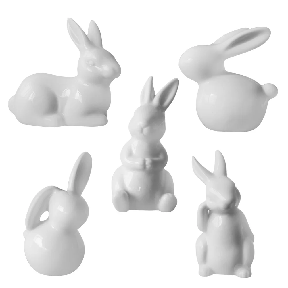 

3Pcs Ceramic Rabbit Ornaments Mixed Style Desktop Decor Small Creative Artware Home Office Decoration Rabbit Statues
